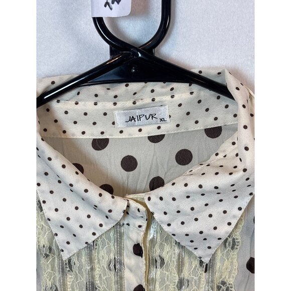 Vintage Jaipur XL Polka Dot Button-Up Blouse With Lace Trim - Picture 4 of 12